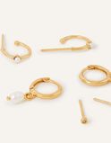 14ct Gold-Plated Pearl Earrings Three Pack, , hi-res