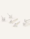 Sterling Silver Crystal Studs Set of Three, , hi-res