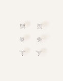 Sterling Silver Crystal Studs Set of Three, , hi-res