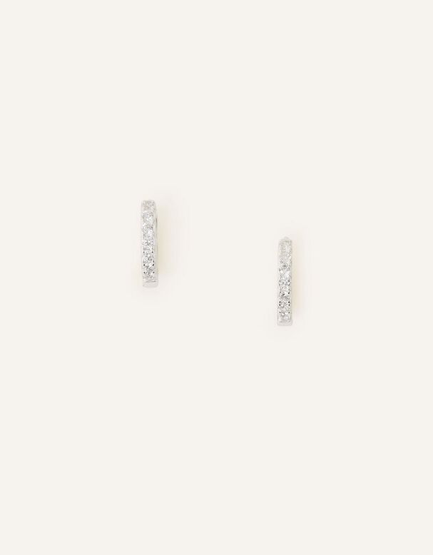Sterling Silver Pave Mini Huggie Hoops, , hi-res