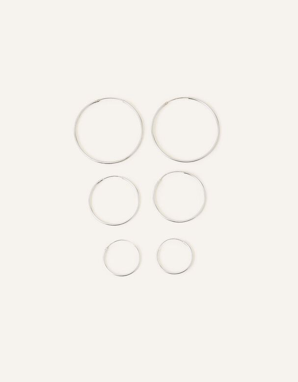 Sterling Silver Hoop Earrings Set of Three, , hi-res