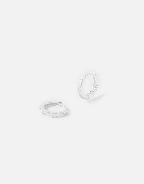 Sterling Silver Pave Mini Huggie Hoops, , hi-res