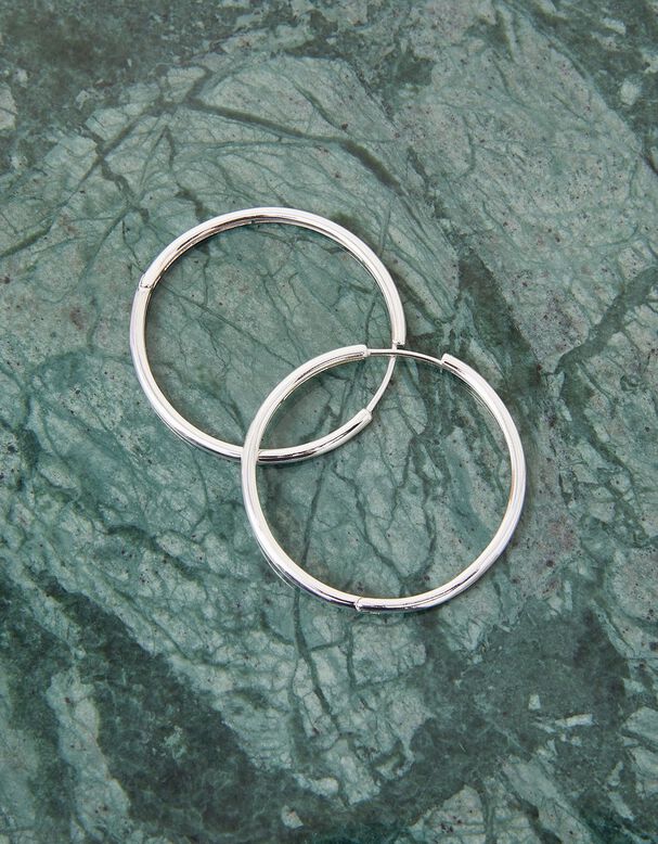 Sterling Silver-Plated 4cm Hoops, , hi-res