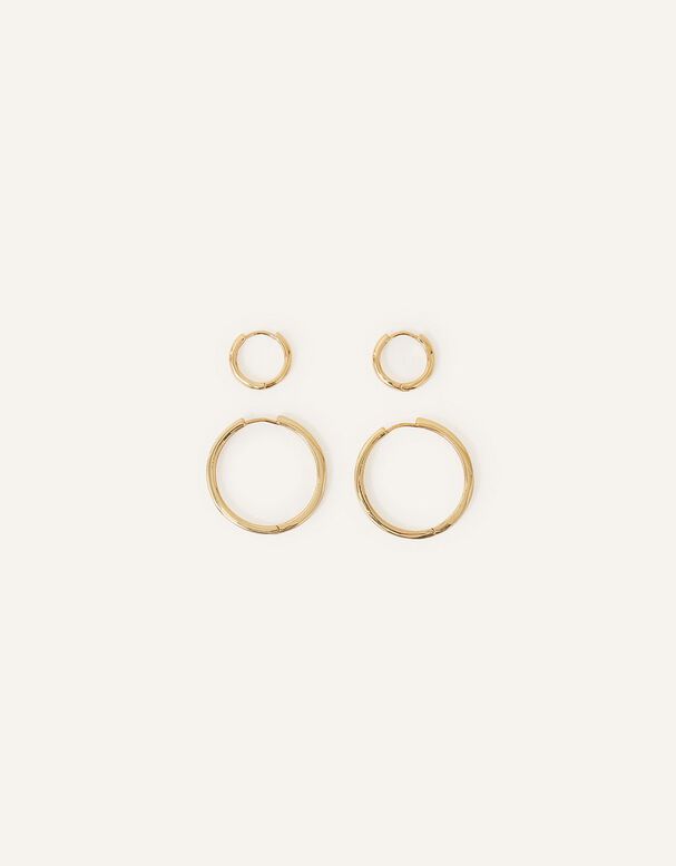 14ct Gold-Plated Hoop Earrings Set of Two, , hi-res