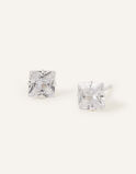 Sterling Silver Square Crystal Stud Earrings, , hi-res