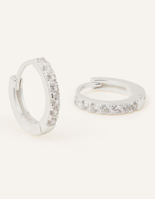 Sterling Silver Pave Mini Huggie Hoops, , hi-res