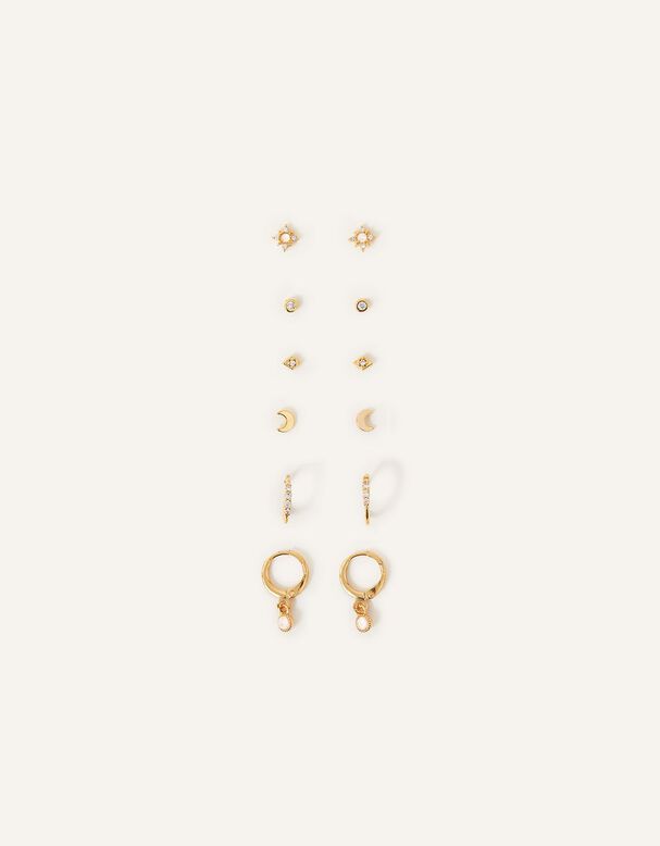 14ct Gold-Plated Pearl Earrings Three Pack, , hi-res