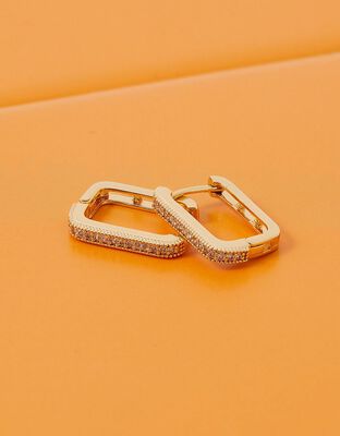 14ct Gold-Plated Sparkle Rectangle Hoops