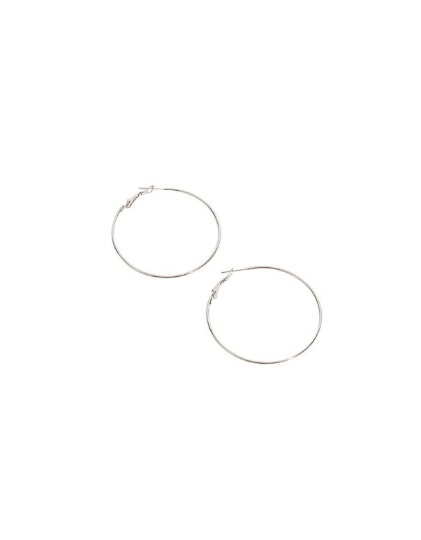 Stainless Steel Large Thin Hoop Earrings, , hi-res