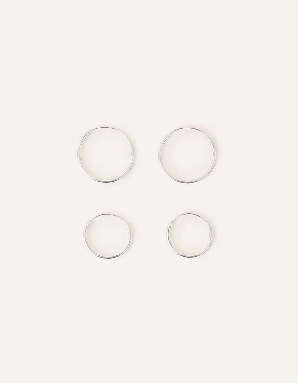 Sterling Silver Plain Mini Hoops Set of Two, , hi-res