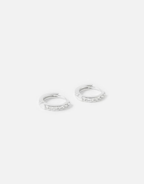 Sterling Silver Pave Mini Huggie Hoops, , hi-res