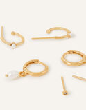 14ct Gold-Plated Pearl Earrings Three Pack, , hi-res