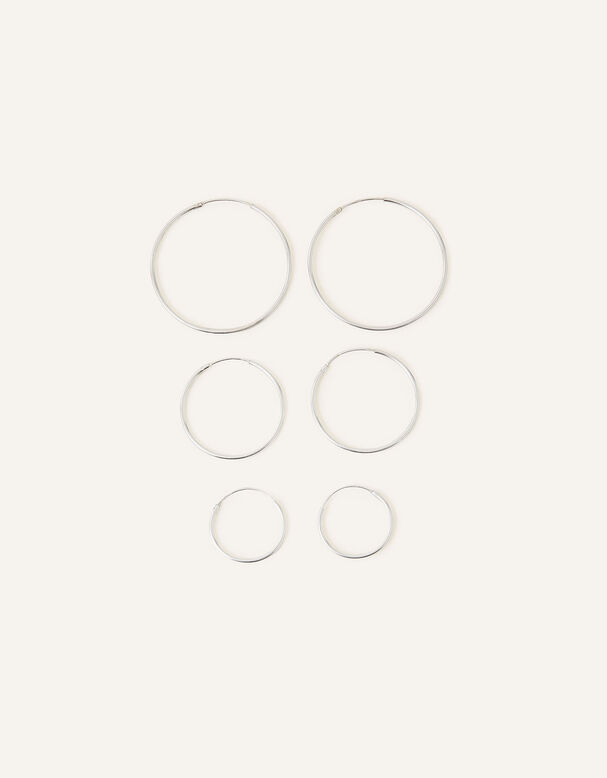 Sterling Silver Hoop Earrings Set of Three, , hi-res