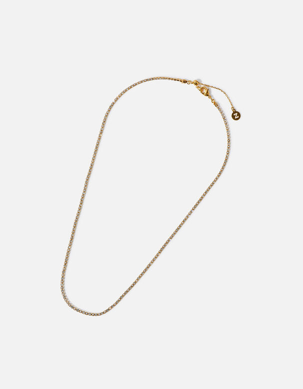 14ct Gold-Plated Pearl Sparkle Tennis Necklace, , hi-res