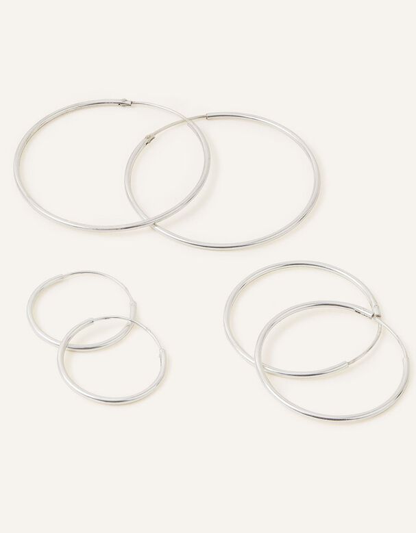 Sterling Silver Hoop Earrings Set of Three, , hi-res