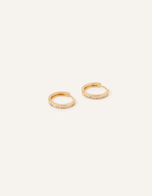 14ct Gold-Plated Pave Huggie Hoops, , hi-res