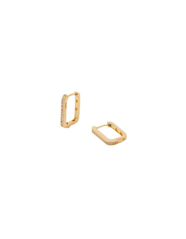 14ct Gold-Plated Sparkle Rectangle Hoops, , hi-res