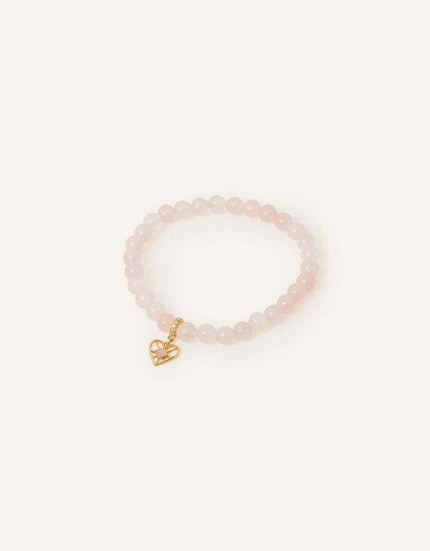 14ct Gold-Plated Rose Quartz Stone Charm Bracelet, , hi-res