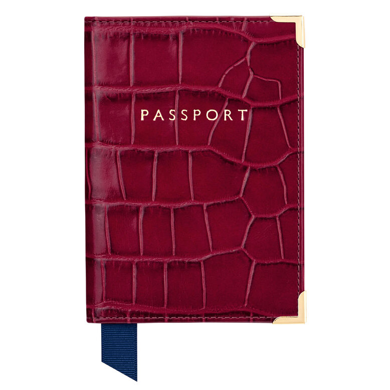 Plain Passport Cover Bordeaux Croc, , hi-res