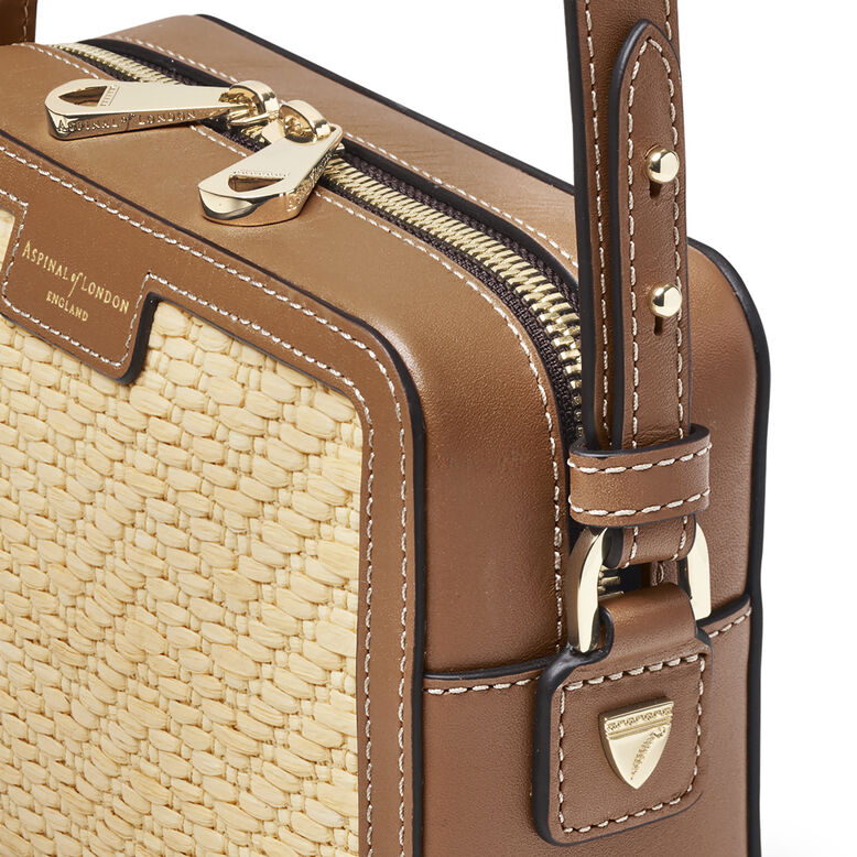 Camera Bag Chevron Natural Raffia &amp; Tan, , hi-res