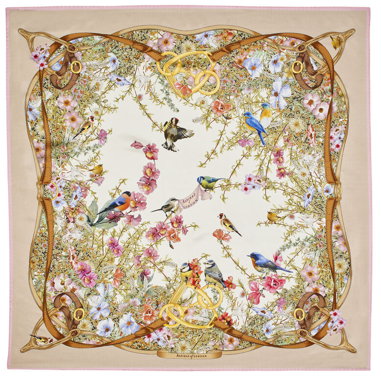 Edwardian Garden Silk Scarf Putty, , hi-res