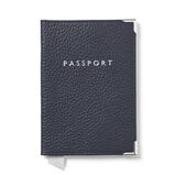 Plain Passport Cover Navy Pebble SILVER LOGO, , hi-res