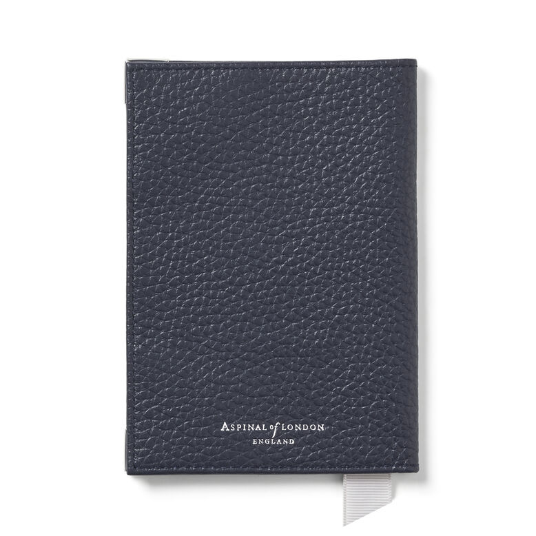 Plain Passport Cover Navy Pebble SILVER LOGO, , hi-res