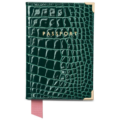 Plain Passport Cover Evergreen Pnt Croc