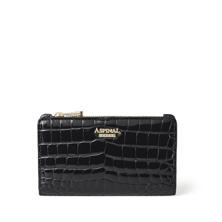 Mayfair Coin &amp; Card Wallet Black Pnt Croc, , hi-res