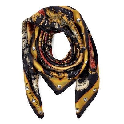 Lion Silk Scarf EJS Black &amp; Gold, , hi-res