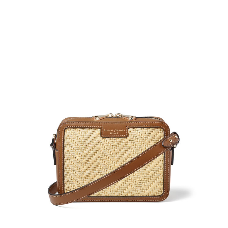 Camera Bag Chevron Natural Raffia &amp; Tan, , hi-res