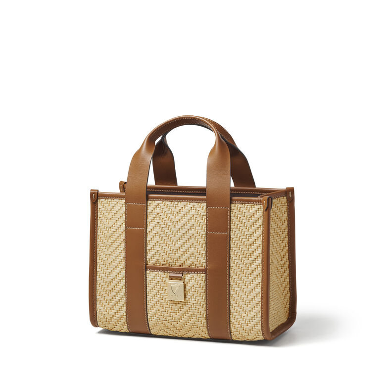 Henley Tote Mini Natural Raffia &amp; Tan, , hi-res