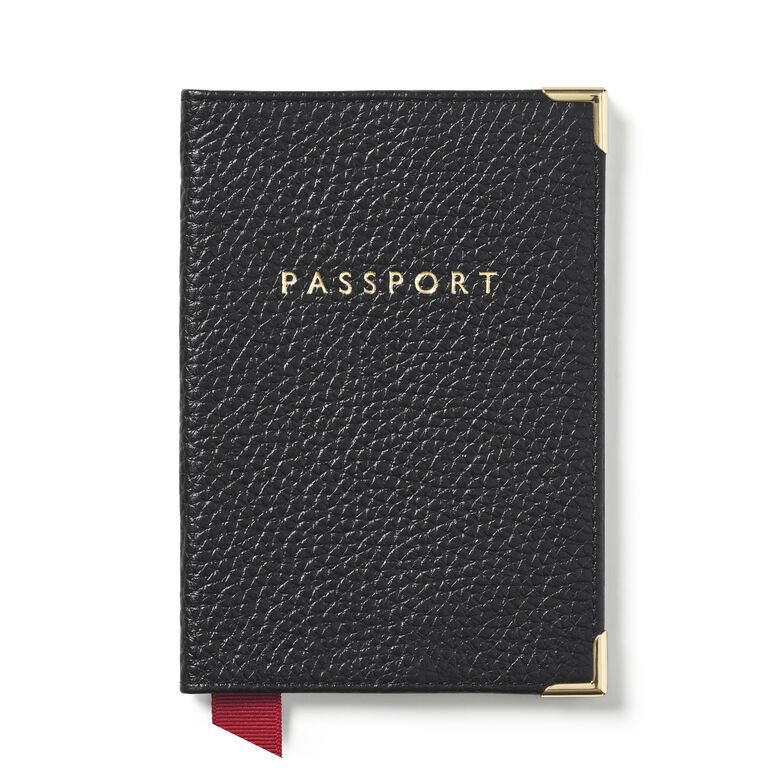 Plain Passport Cover Black Pebble Red Lining GOLD, , hi-res