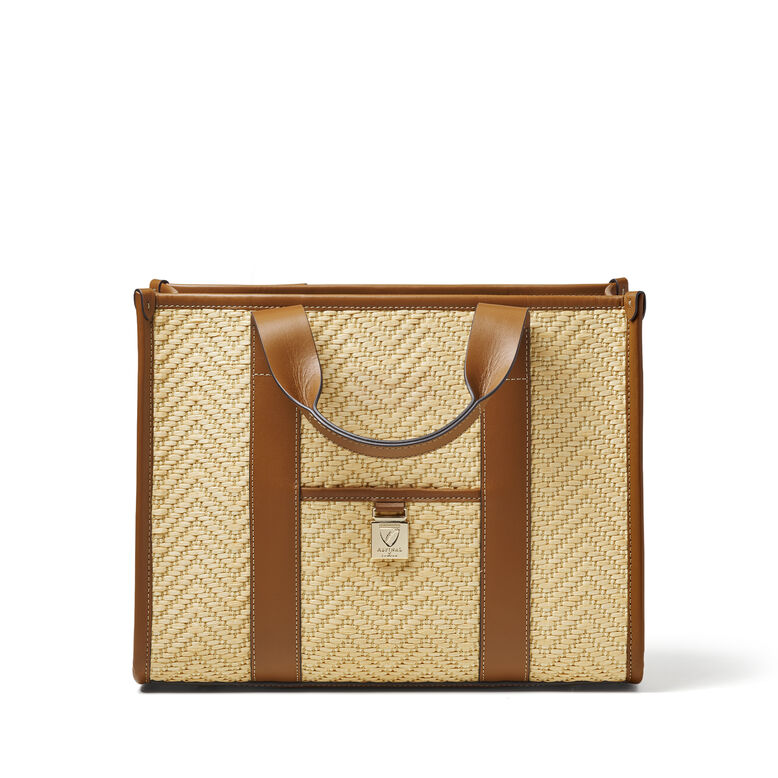 Henley Tote Small Chevron Raffia/Tan Smooth, , hi-res