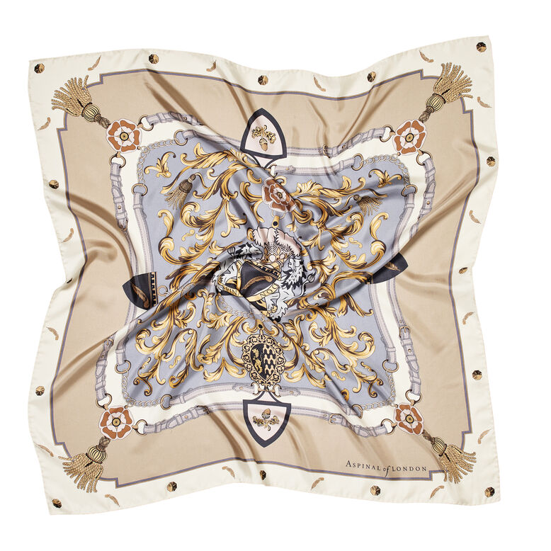 Aspinal Signature Silk Scarf Neutral, , hi-res