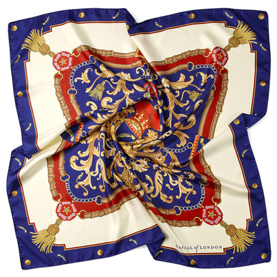 Aspinal Signature Silk Scarf Blue, , hi-res