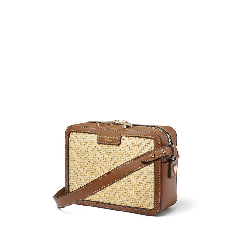 Camera Bag Chevron Natural Raffia &amp; Tan, , hi-res