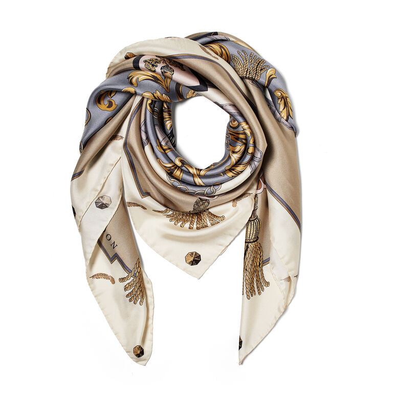 Aspinal Signature Silk Scarf Neutral, , hi-res