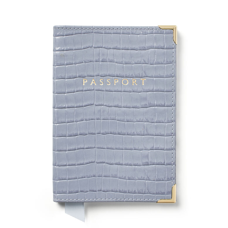 Plain Passport Cover Sky Blue Sml Croc, , hi-res