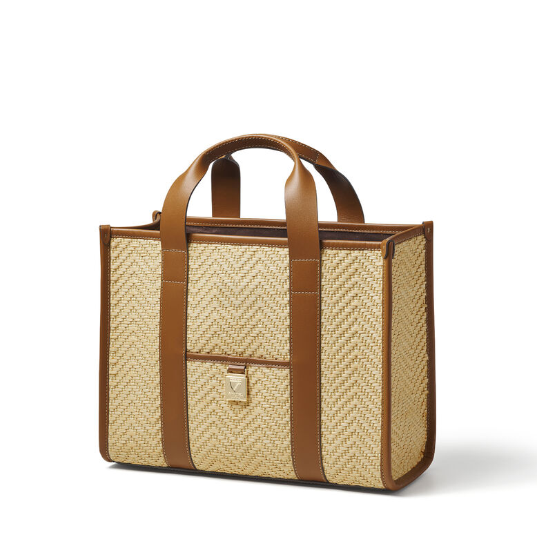 Henley Tote Small Chevron Raffia/Tan Smooth, , hi-res