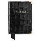 Plain Passport Cover Black Croc Red Suede