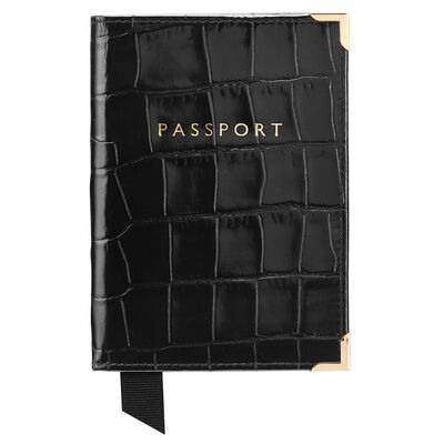 Plain Passport Cover Black Croc Red Suede
