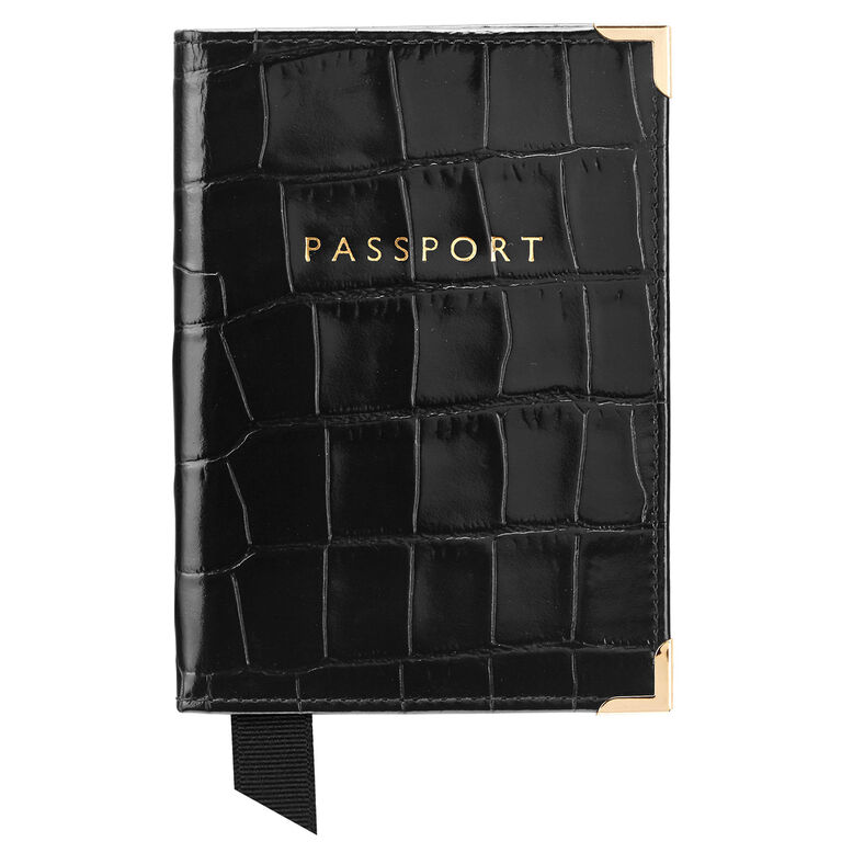 Plain Passport Cover Black Croc Red Suede, , hi-res