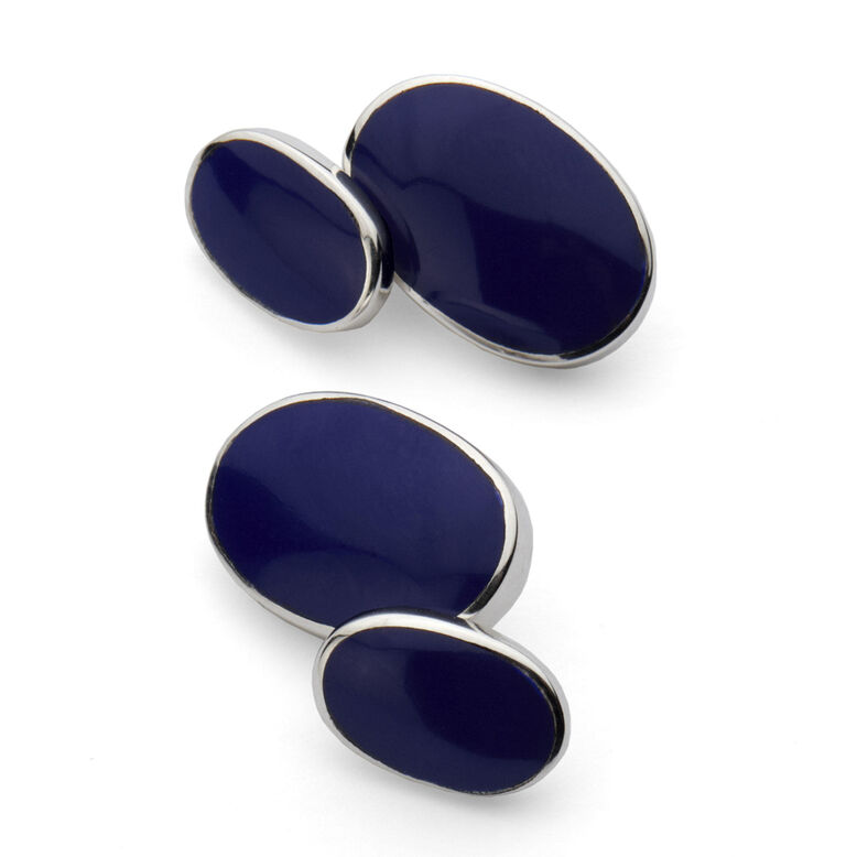 Oval Cufflinks Sterling Silver &amp; Blue Lapis, , hi-res