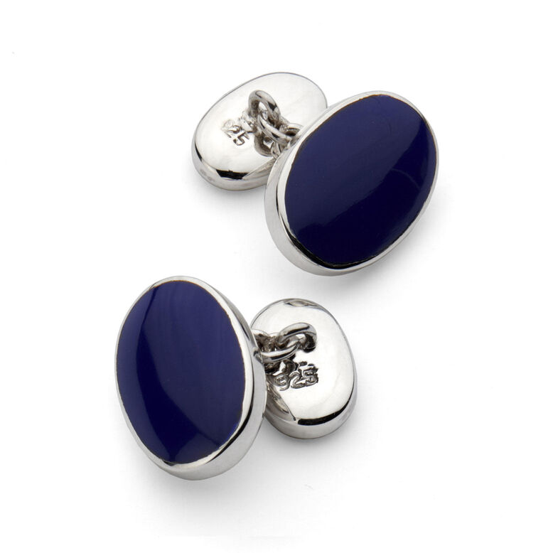 Oval Cufflinks Sterling Silver &amp; Blue Lapis, , hi-res