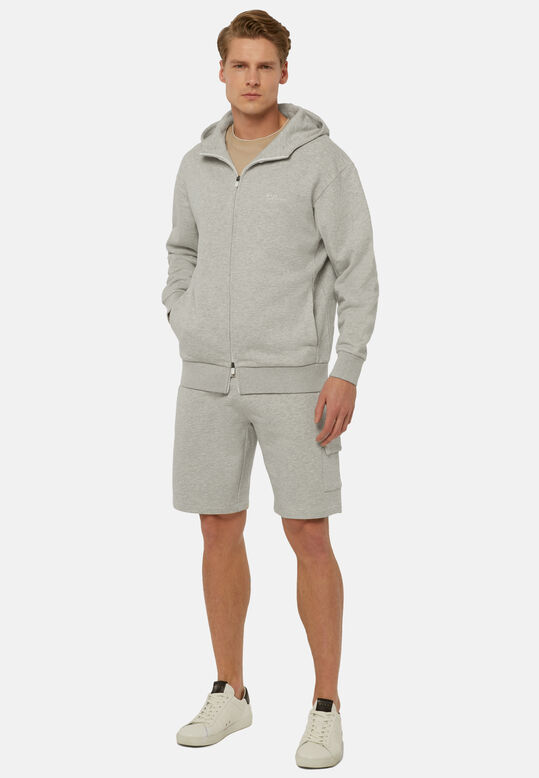 Full-Zip Sweatshirt in Recycled Mixed Cotton, , hi-res