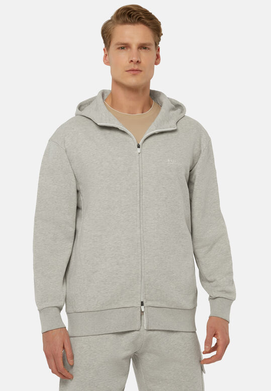 Full-Zip Sweatshirt in Recycled Mixed Cotton, , hi-res