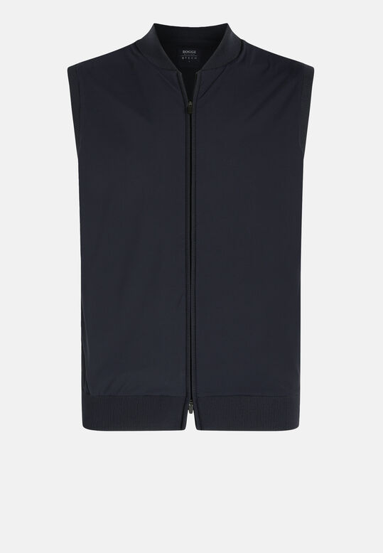 Navy Recycled and Technical Jersey Waistcoat, , hi-res