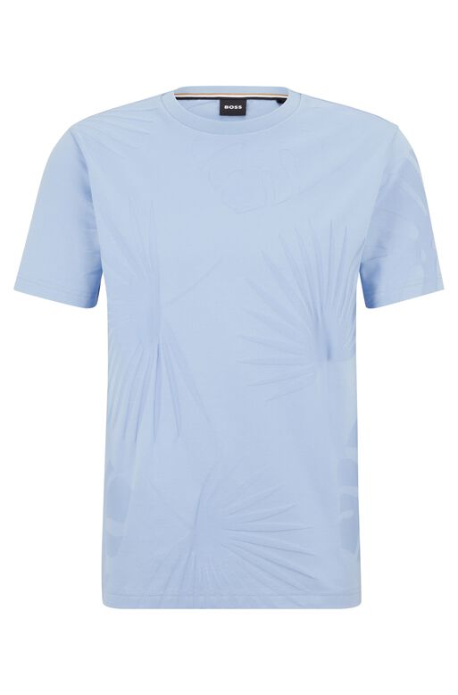 Mercerised-cotton T-shirt with Hawaiian-inspired tonal jacquard, , hi-res