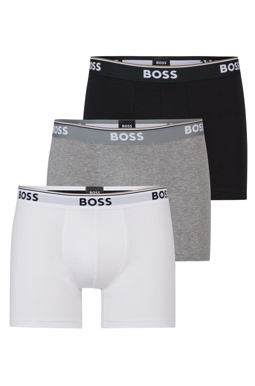 Three-pack of stretch-cotton boxer briefs with logos, , hi-res